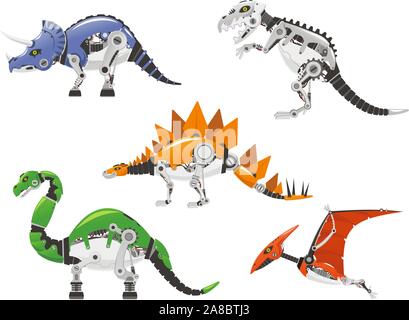 Robot très détaillés, Centrosaurus Chasmosaurus, Ceratosaurus, Carnotaurus, Apatosaurus, Brontosaurus, Belen, dinosaure Stégosaure, cartoon collecti Illustration de Vecteur
