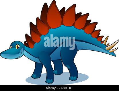 Bleu et brun souriant debout côté Stegosaurus vector illustration. Illustration de Vecteur