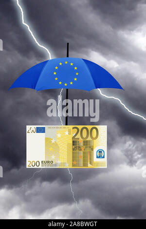 Euro-Rettungsschirm, dient der Schutz vor dem Waehrung Krisen, Gewitter, Blitz, Blitze, Banque D'Images