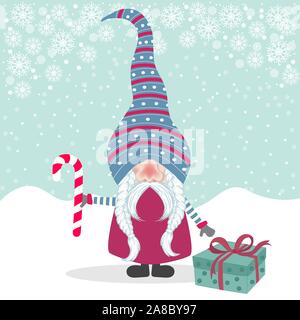 Beau design plat de Noël avec gnome. L'affiche de Noël. Vector Illustration de Vecteur