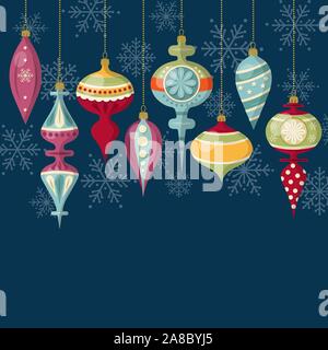 Modèle plat carte de Noël avec des boules de Noël Illustration de Vecteur