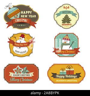 Collection d'étiquettes de Noël mignon isolé sur fond blanc Illustration de Vecteur