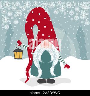 Carte de Noël avec gome et sa lanterne. Modèle plat. Vector Illustration de Vecteur