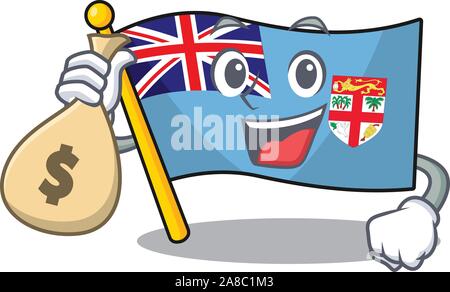 Fidji drapeau isolé dans l'exploitation de l'argent sac mascot Illustration de Vecteur