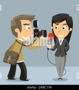 Journaliste d'un journaliste avec un appareil photo, vector illustration cartoon. Illustration de Vecteur