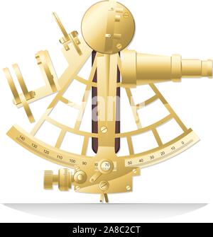 Laiton doré ancien sextant ancien instrument à la mode illustration vectorielle. Illustration de Vecteur