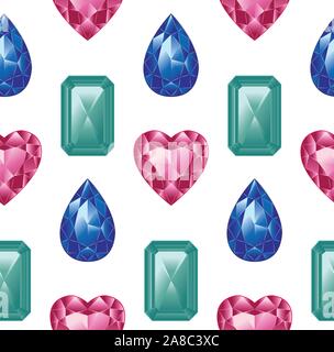 Différentes couleurs et formes précieuses Gemmes, cristaux, collection de diamants. Illustration de Vecteur