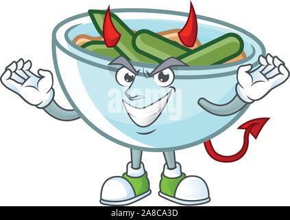 Casserole de fèves vertes sur fond blanc avec devil mascot Illustration de Vecteur