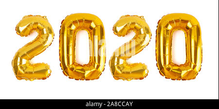 Le nombre d'or en 2020 ballons aluminium isolé sur fond blanc pour la nouvelle année Banque D'Images