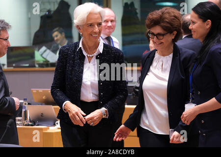 Bruxelles, Belgique. 8 novembre 2019. Président de la Banque centrale européenne (BCE), Christine Lagarde, assiste à la réunion des ministres européens des Finances. Credit : ALEXANDROS MICHAILIDIS/Alamy Live News Banque D'Images