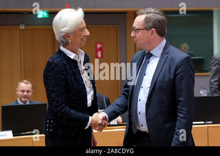 Bruxelles, Belgique. 8 novembre 2019. Président de la Banque centrale européenne (BCE), Christine Lagarde, assiste à la réunion des ministres européens des Finances. Credit : ALEXANDROS MICHAILIDIS/Alamy Live News Banque D'Images