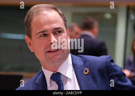 Bruxelles, Belgique. 8 novembre 2019. Le ministre des Finances du Danemark Nicolai Wammen assiste à la réunion des ministres européens des Finances. Credit : ALEXANDROS MICHAILIDIS/Alamy Live News Banque D'Images