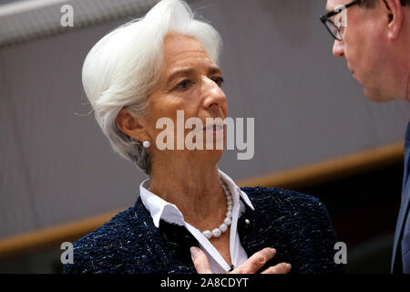 Bruxelles, Belgique. 8 novembre 2019. Président de la Banque centrale européenne (BCE), Christine Lagarde, assiste à la réunion des ministres européens des Finances. Credit : ALEXANDROS MICHAILIDIS/Alamy Live News Banque D'Images