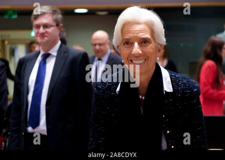 Bruxelles, Belgique. 8 novembre 2019. Président de la Banque centrale européenne (BCE), Christine Lagarde, assiste à la réunion des ministres européens des Finances. Credit : ALEXANDROS MICHAILIDIS/Alamy Live News Banque D'Images