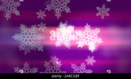 Rendu 3d abstrait de flocons d'hiver blanc brillant sur fond violet et rose. Beau Joyeux Noël et Bonne année l'arrière-plan. Banque D'Images