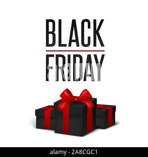 Le black friday 2019 avec boîtes de Noël sur fond blanc . Vector illustration. Illustration de Vecteur