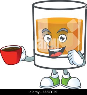 Dans le verre de whisky à boire dans la tasse mascot Illustration de Vecteur