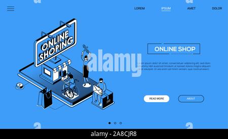 Magasinage en ligne - ligne style design bannière web isométrique Illustration de Vecteur