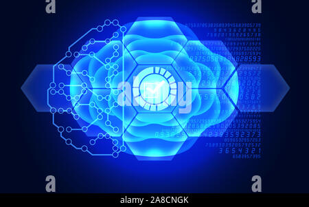 Cocher la case Symbole est reflétant plus futuriste 3D circuit électronique dans un modèle du cerveau. Affaires, finances, de la technologie et de l'argent sur les concepts f Banque D'Images