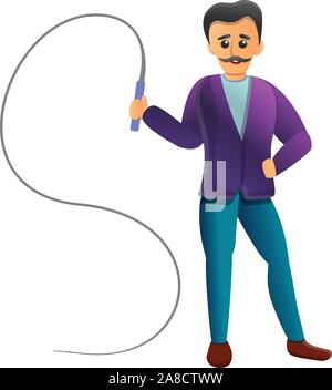 Avec une icône de whip. Caricature de trainer avec whip vector icon pour la conception web isolé sur fond blanc Illustration de Vecteur