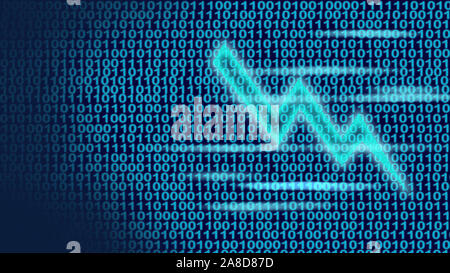 L'écran Données avec zéros et y compris un logo digital debout sur un arrière-plan technologique futuriste. Smart phone, internet, technologie et affaires Banque D'Images