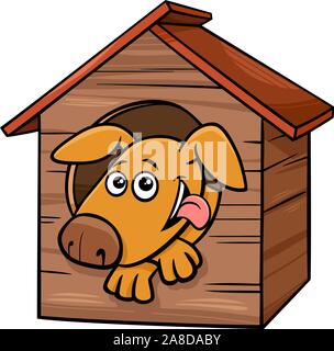 Cartoon Illustration de Funny Dog Bande Dessinée personnage animal dans la niche Illustration de Vecteur