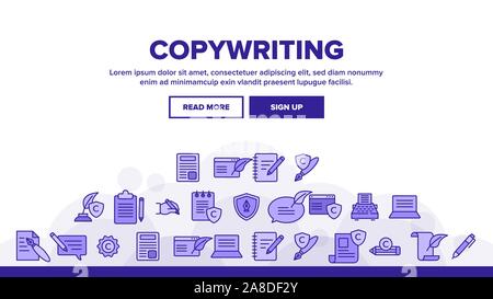 Blogging copywriting et linéaire Vector Icons Set Illustration de Vecteur