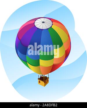 Ballon à air chaud dans le ciel, à l'air chaud ballon avec différentes couleurs comme rose, violet, bleu, vert, jaune, orange, rouge. Vector illustration cartoo Illustration de Vecteur