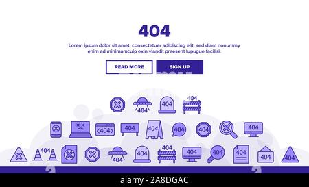 Message d'erreur HTTP 404 linéaire Vector Icons Set Illustration de Vecteur