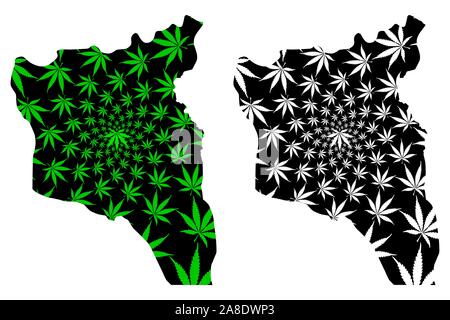 La Province du Sud Kivu (République démocratique du Congo, RD Congo, RDC, Congo-Kinshasa) map est conçu de feuilles de cannabis vert et noir, Sud Kivu site ma Illustration de Vecteur