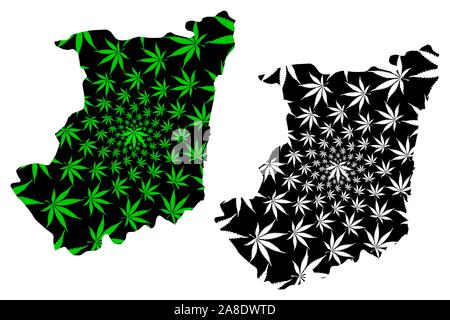 La Province du Nord Kivu (République démocratique du Congo, RD Congo, RDC, Congo-Kinshasa) map est conçu de feuilles de cannabis vert et noir, Nord Kivu site ma Illustration de Vecteur