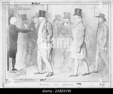 'Marche de la réforme", 1833. William Cobbett ; John Wilson Croker ; John Gully ; Joseph Pease ; Edward Burtenshaw Sugden, 1er baron St Leonards ; Horace Twiss ; Sir Charles Wetherell, Francis Williams. Caricature satirique sur la politique britannique par 'H.B." (John Doyle). [Thomas McLean, Londres, 1833] Banque D'Images