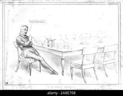 'Un conseil de cabinet',1834. Le premier ministre Arthur Wellesley, 1er duc de Wellington, dit 'Comment est le gouvernement du roi d'être exploitée ? - C'est la question !". Caricature satirique sur la politique britannique par 'H.B." (John Doyle). [Thomas McLean, Londres, 1834] Banque D'Images