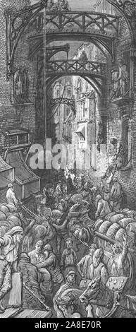 "La vague d'affaires dans la ville', 1872. Allées de l'entrepôt à Riverside Londres au cours du xixe siècle. Depuis, "Londres. Un pèlerinage" par Gustave Dore et Blanchard Jerrold. [Grant et Co., 72-78, Turnmill Street, E.C., 1872]. Banque D'Images