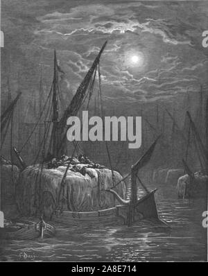 «Hayboat sur la Tamise", 1872. Depuis, "Londres. Un pèlerinage" par Gustave Dore et Blanchard Jerrold. [Grant et Co., 72-78, Turnmill Street, E.C., 1872]. Banque D'Images
