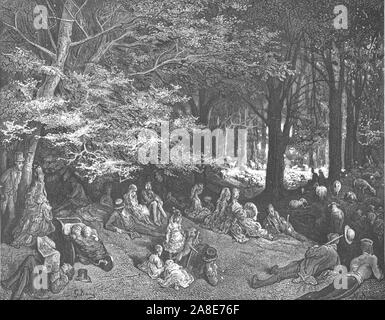 En vertu de la 'Trees-Regent's Park', 1872. Les gens de vous détendre à l'ombre des arbres dans Reget's Park par un après-midi d'été. Depuis, "Londres. Un pèlerinage" par Gustave Dore et Blanchard Jerrold. [Grant et Co., 72-78, Turnmill Street, E.C., 1872]. Banque D'Images