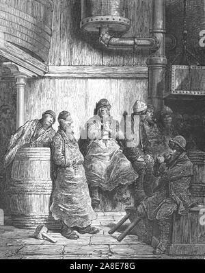 Brewer's 'hommes', 1872. Brewers prendre une pause à Barclay, Perkins et de l'entreprise brasserie à Park Street, Southwark. Depuis, "Londres. Un pèlerinage" par Gustave Dore et Blanchard Jerrold. [Grant et Co., 72-78, Turnmill Street, E.C., 1872]. Banque D'Images