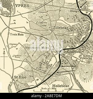 'Carte montrant les lieux de l'attaque allemande à l'Est et le sud-est d'Ypres, [Belgique], Première Guerre mondiale, février 1916, (c1920). "Le "Bluff" et tranchée international se trouvent sur la colline boisée au nord du Canal Ypres-Comines et au sud de la colline 60'. À partir de "la Grande Guerre mondiale : une histoire", Volume V, édité par Frank UN Mumby. [Le Gresham Publishing Company Ltd, London, c1920] Banque D'Images