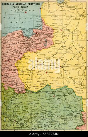 'Allemand &AMP ; frontières autrichienne avec la Russie', Première Guerre mondiale, (c1920). La carte de l'Europe orientale et de la côte de la mer Baltique. À partir de "la Grande Guerre mondiale : une histoire", Volume VII, sous la direction de Frank UN Mumby. [Le Gresham Publishing Company Ltd, London, c1920] Banque D'Images