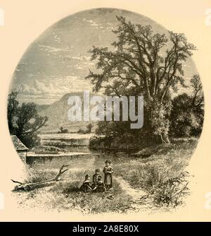 'Northampton Meadows', 1874. Campagne à Northampton, Massachusetts, USA. 'Northampton, à tous égards l'un des plus beaux villages de cette ou de toute autre terre, situé sur la côte ouest de l'Utah [rivière], sur un terrain surélevé, à environ un mille de la rivière, entre qui et de la ville se trouvent certains des plus justes prairies dans le monde, couvrant une superficie d'entre trois mille et quatre mille acres'. À partir de "l'Amérique pittoresque ; ou, le pays dans lequel nous vivons, une délimitation par Stylo et crayon sur les montagnes, les rivières, les lacs...avec des illustrations sur l'acier et le bois par d'éminents American Banque D'Images