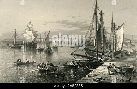"Ville de Boston, (de South Boston)', 1874. Les navires de la Charles River, dans le port de Boston, Massachusetts, USA. '...Sur l'autre côté, sont les quais et docks, encombrée de bateaux de toute taille, la forme, et de la nationalité, de la petite pêche, qui sont disponibles, sur une fleure bon matin d'été, en grand nombre ici et là sur l'eau, à l'imposant Cunarder, dont l'élève au milieu de l'entonnoir rouge dans ses mâts East- Boston. Un oeil-oeil du port prend en près de l'ensemble de la Boston voyage'. À partir de "l'Amérique pittoresque ; ou, le pays dans lequel nous vivons, une délimitation par Pen and Pencil Banque D'Images