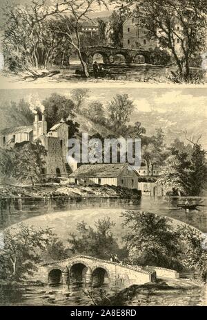 Usines de laminage et les ponts sur l'Antietam Creek, 1872. "Vieux Pont et moulin, Antietam Antietam - Rolling-Mill - Burnside Bridge'. Le Burnside Bridge près de Sharpsburg, Maryland, USA, a joué un rôle clé dans la bataille d'Antietam en septembre 1862 pendant la guerre civile américaine. À partir de "l'Amérique pittoresque ; ou, le pays dans lequel nous vivons, une délimitation par Stylo et crayon sur les montagnes, les rivières, les lacs...avec des illustrations sur l'acier et le bois par d'éminents artistes américains" tome I, édité par William Cullen Bryant. [D. Appleton et Company, New York, 1872] Banque D'Images