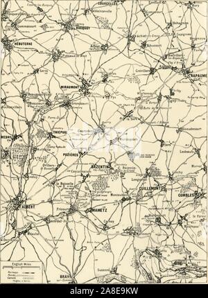 'Carte à grande échelle de la zone de victoire dans la "grande poussée" de 1916", 1917. La bataille de la Somme a débuté le 1er juillet 1916, avec l'offensive du général Douglas Haig connu comme le grand Push, les victoires, les horreurs ont été beaucoup plus grande. De "La guerre d'Album De Luxe - Le Volume VII. La campagne d'automne de 1916", édité par J. A. Hammerton. [L'Amalgamated Press, Limited, Londres, 1917] Banque D'Images