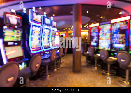 Des problèmes de mise au point floue,machines à sous dans un casino. Banque D'Images