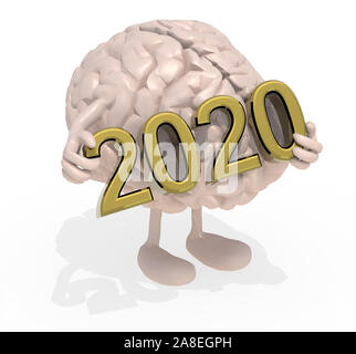 Cerveau avec les bras, les jambes et l'inscription 2020 3D, 3d illustration Banque D'Images