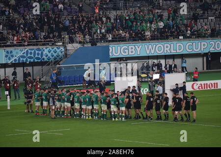 Japon - Coupe du Monde de Rugby 2019, quart-de-finale entre la Nouvelle-Zélande et l'Irlande. Banque D'Images