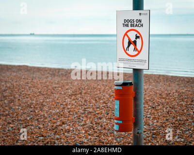 Pas de chiens sur la plage, les chiens sont interdits à partir de la plage à Portsmouth, en Angleterre pendant les mois d'été. Banque D'Images