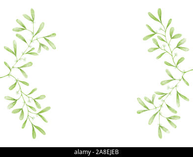 Une illustration d'une GUI. Modèle de conception de l'invitation de mariage. Isolé sur fond blanc. Feuillage vert, plante. Noël. Autour de 28 x 21 cm Banque D'Images