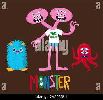 Vector cartoon Cute monster set Illustration de Vecteur