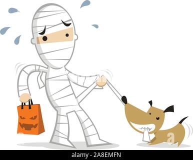 Petit garçon vêtu d'un costume de maman jouant avec son chien illustration Illustration de Vecteur